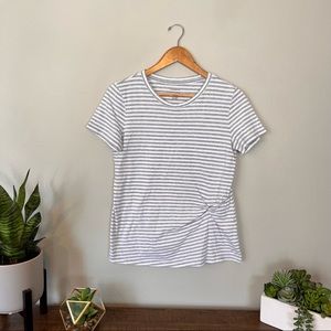Banana Republic | Grey and White Striped Tee with Knot Detail | Size Small